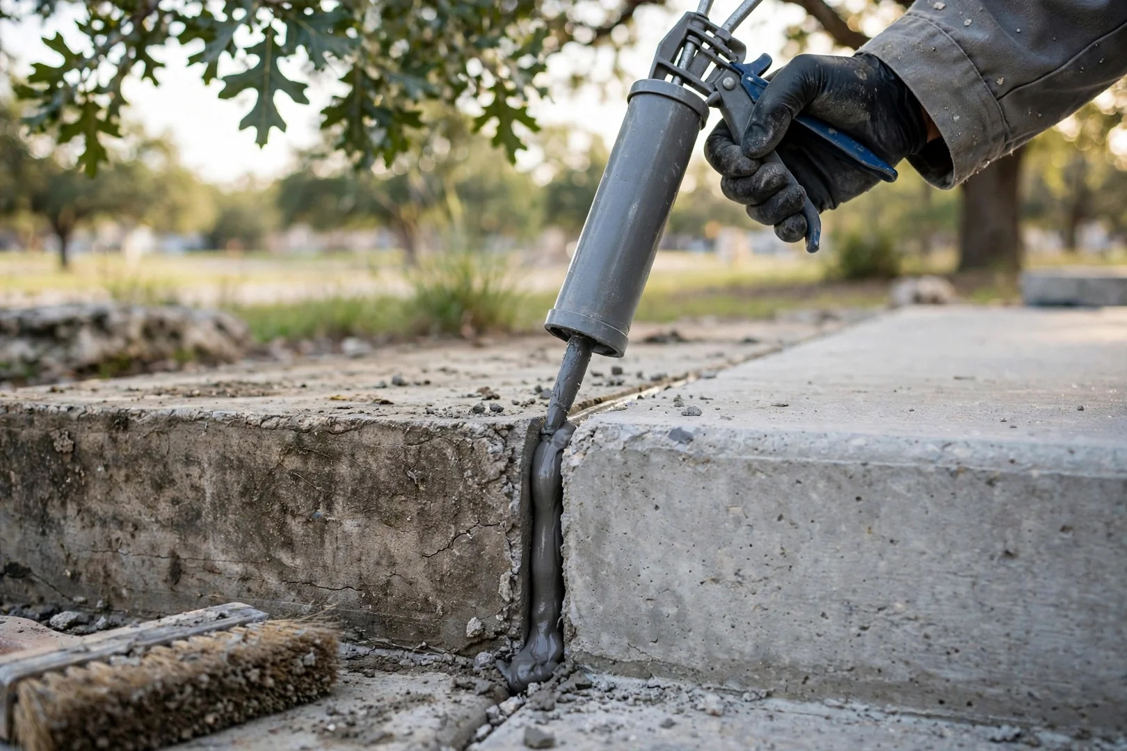 Close-up of saw-cut joint line in a replaced commercial concrete panel