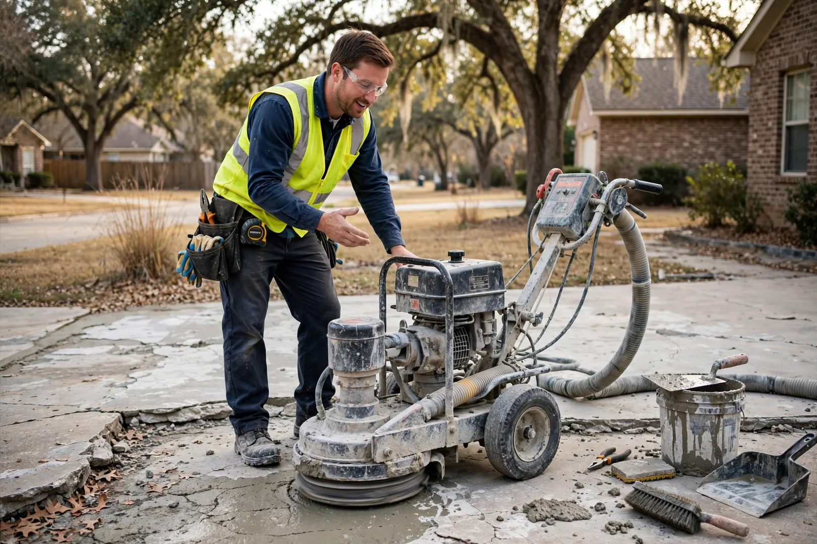 Highland Village Premier Concrete Contractors technician reviewing Concrete equipment in Highland Village, TX